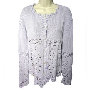 525 American Cable Pointelle Knit Drop Shoulder Cardigan Sz M